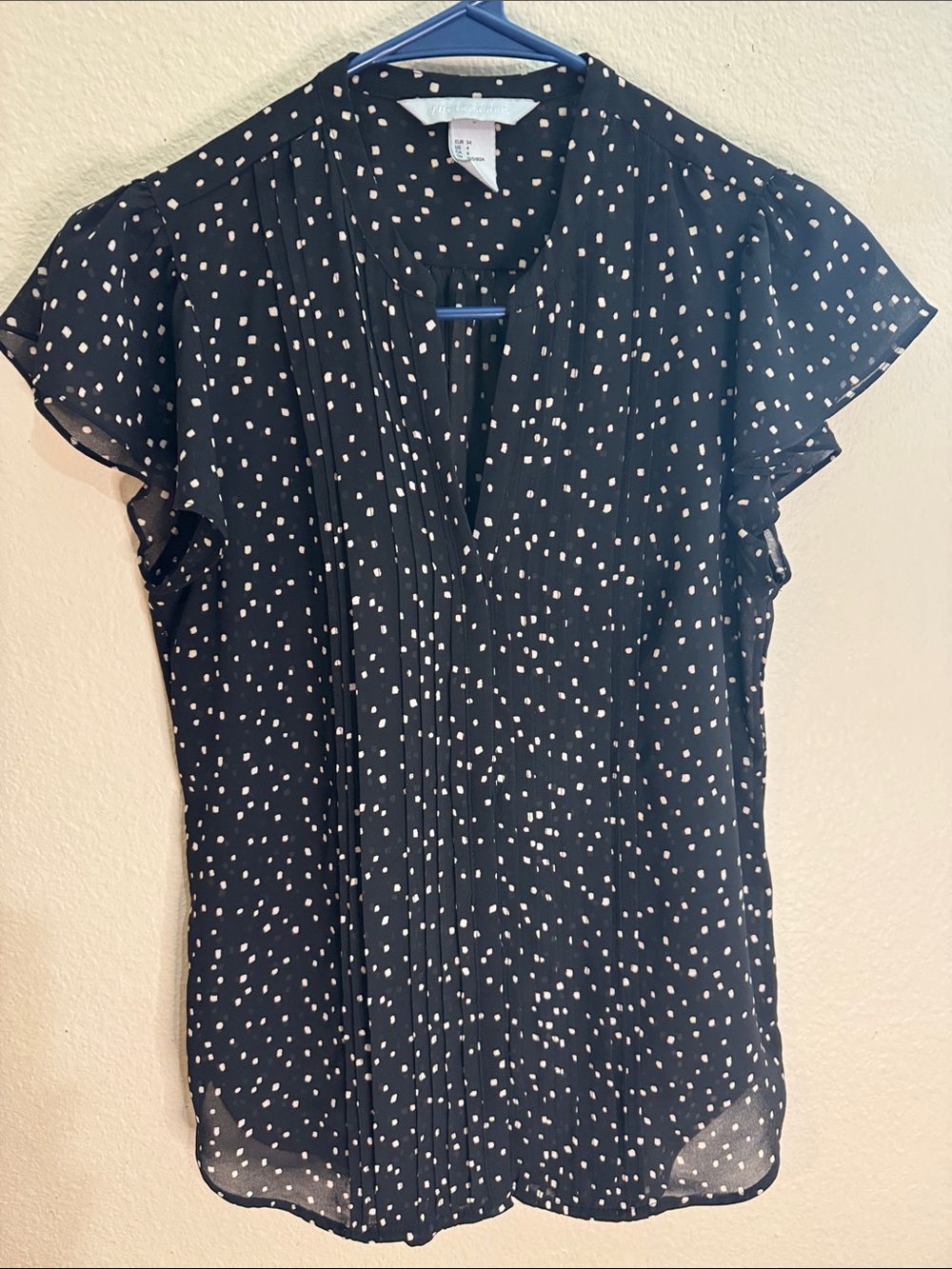 H&M Black Blouse with White Dot Print